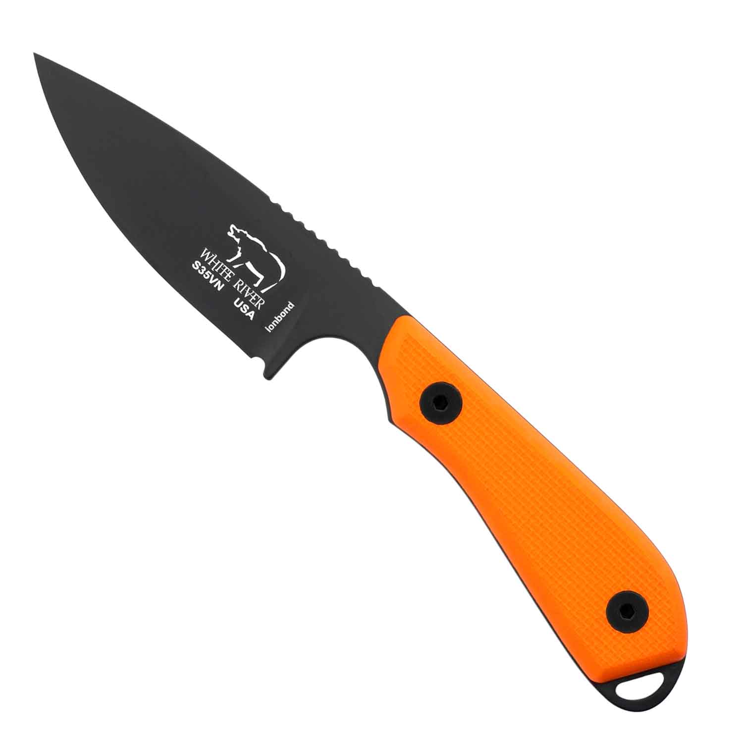 White River M1 Backpacker PRO - Orange G10 Griffschalen - schwarze Klinge
