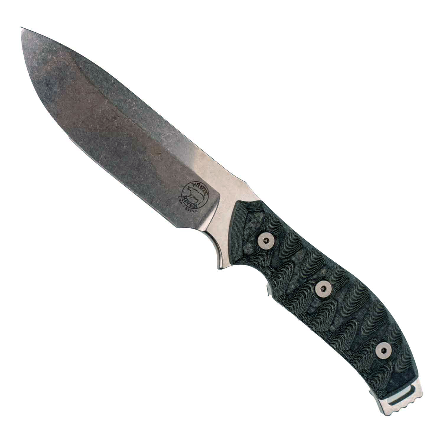 White River GTI 4.5 - Black/Olive Micarta - Stonewash Klinge