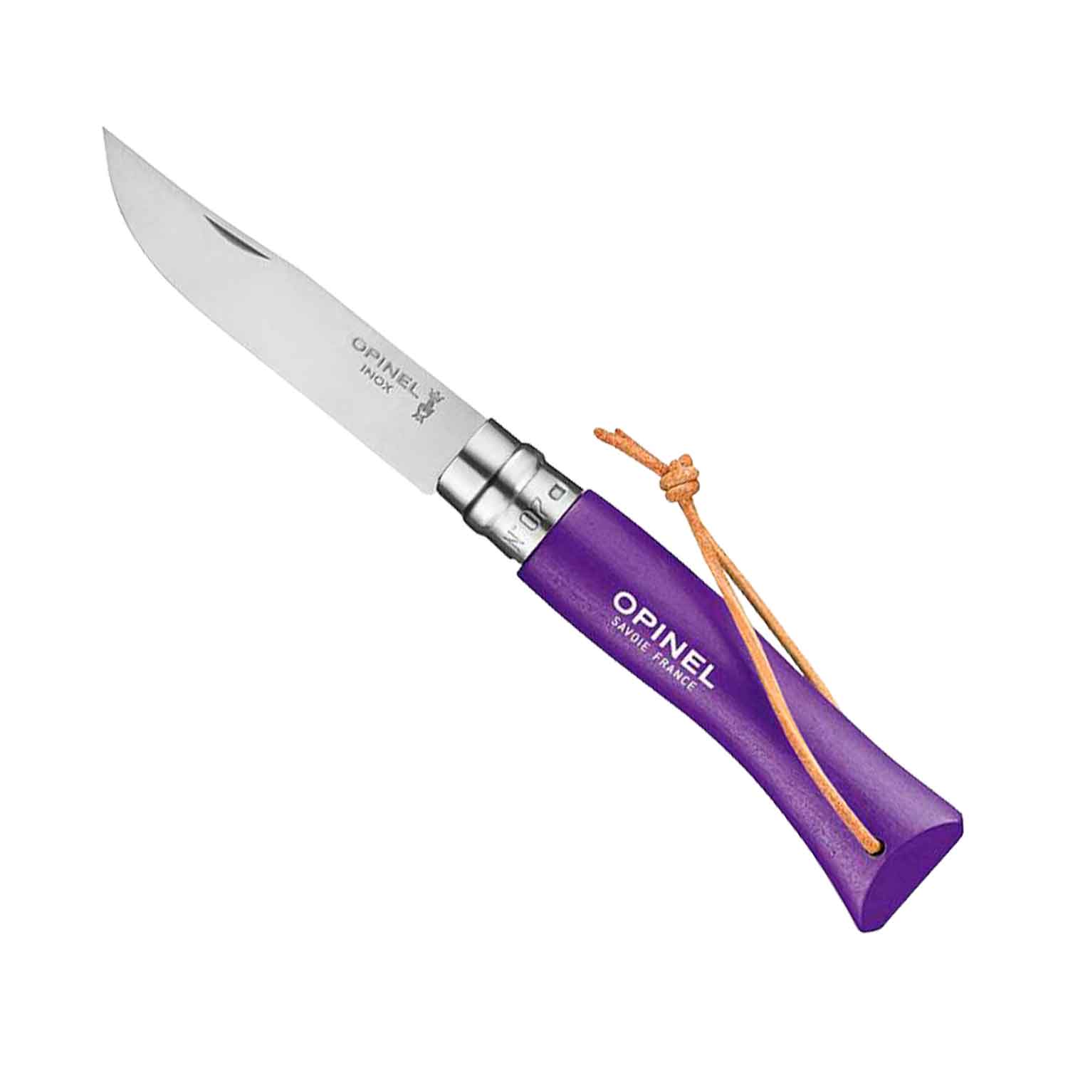 OPINEL N°7 Chromstahl - violetter Buchenholzgriff mit Lederband