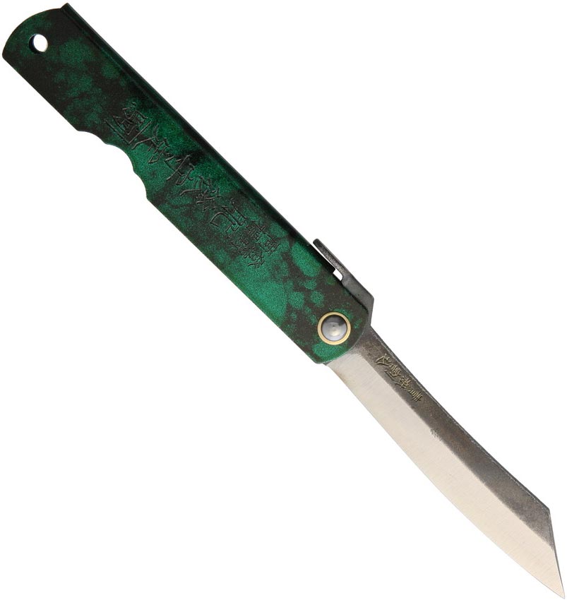Higonokami N°8B Jade Green & Blue Paper Steel - Blauer Papierstahl
