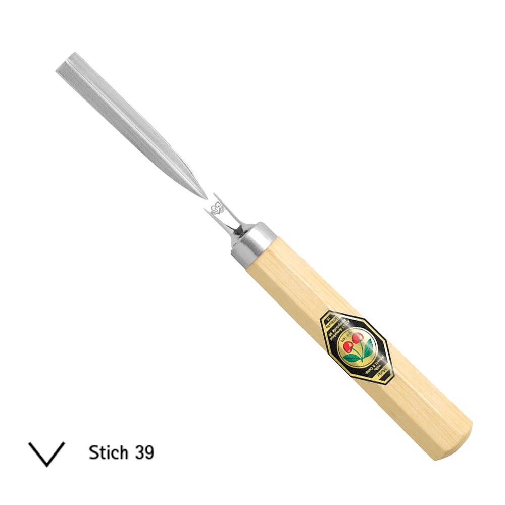 Kerbschnitzbeitel mit Weißbuchenheft - V-förmige Schneide 8 mm - Stich 39