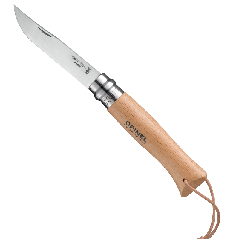 OPINEL N°8 Chromstahl - Buchenholzgriff mit Lederband