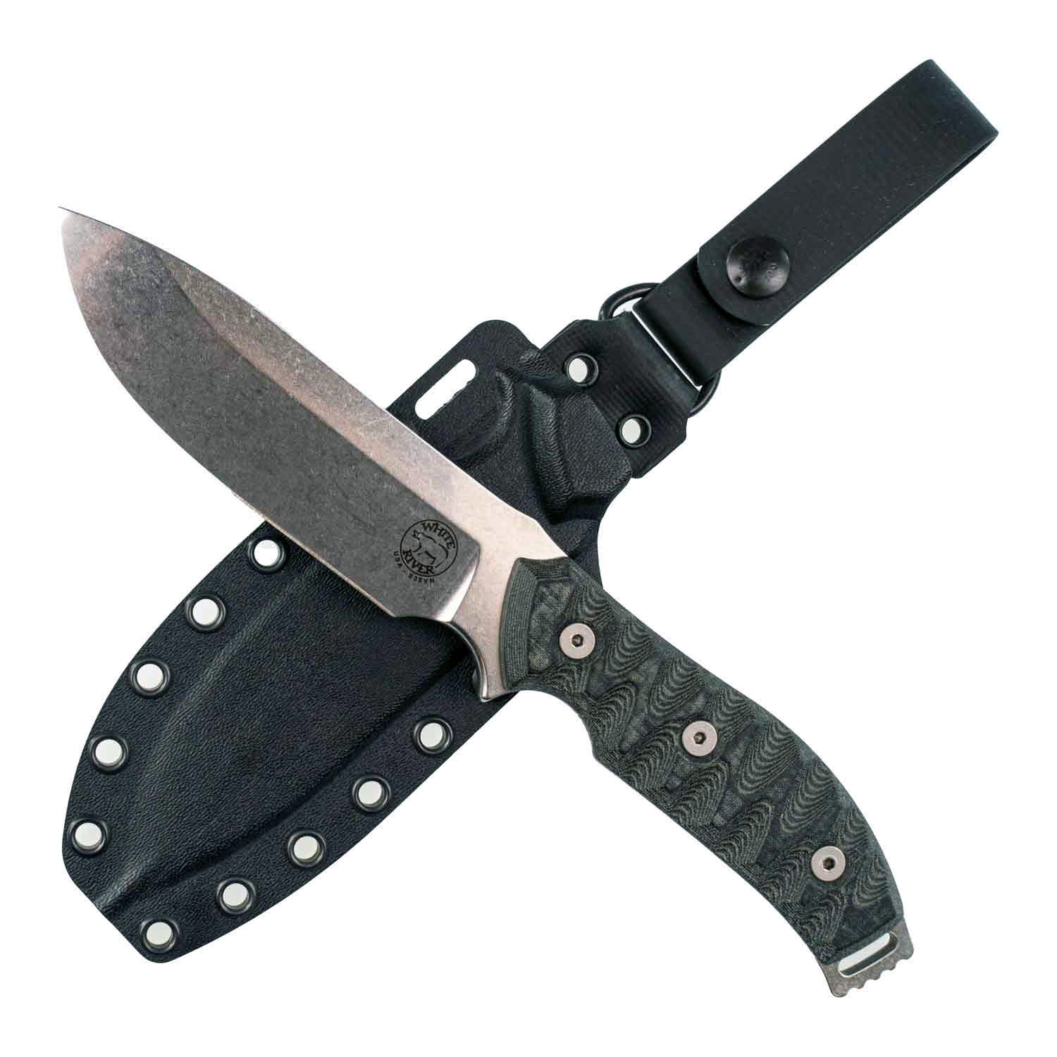 White River GTI 4.5 - Black/Olive Micarta - Stonewash Klinge