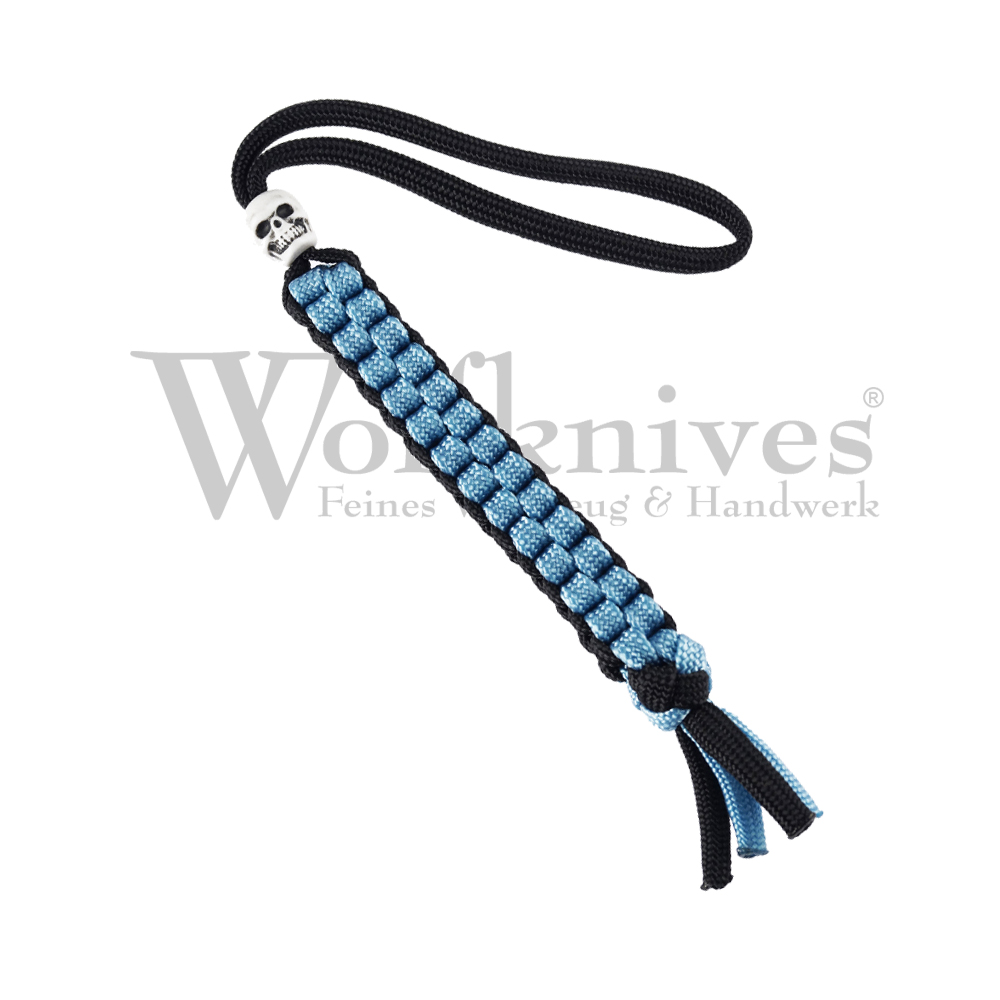Wolfknives® Lanyard mit Totenkopfperle - hellblau/schwarz