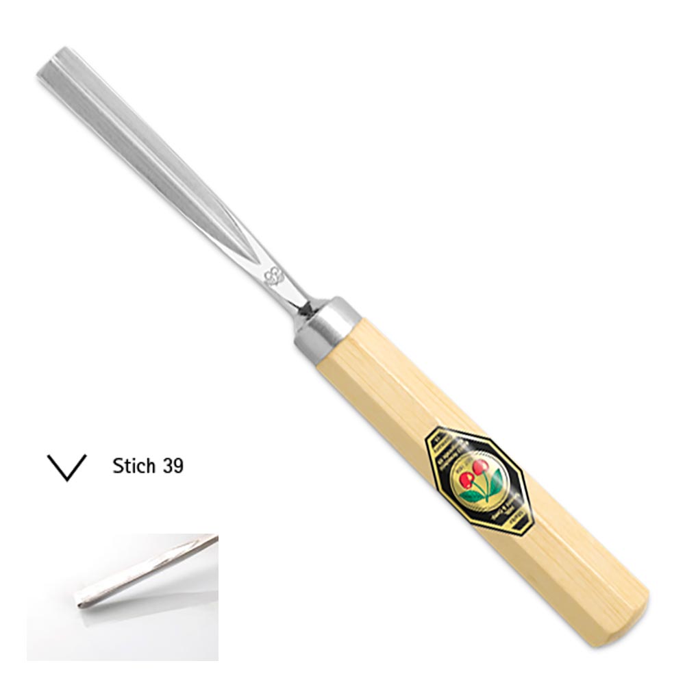 Kerbschnitzbeitel mit Weißbuchenheft - V-förmige Schneide 4 mm