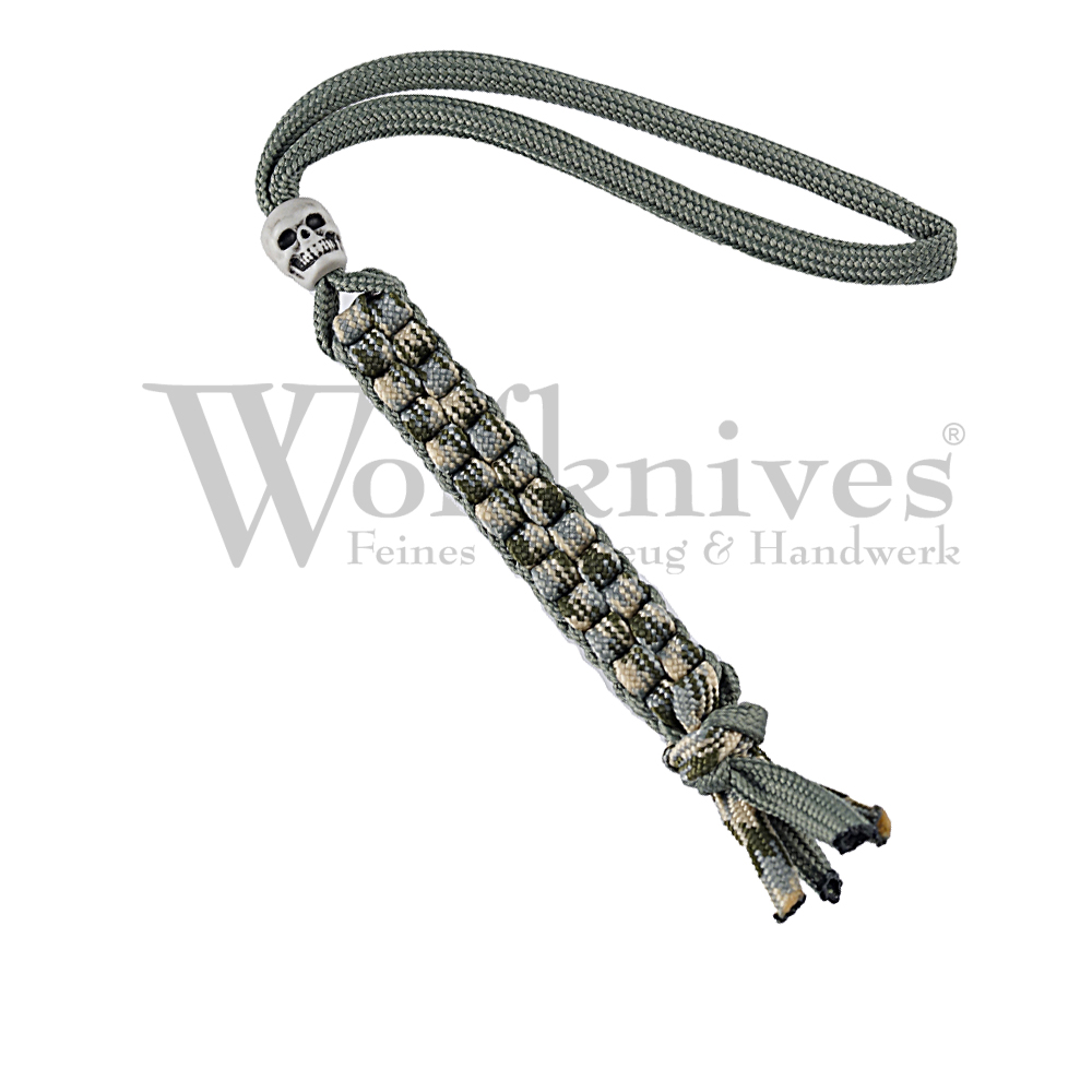 Wolfknives® Lanyard N°1 mit Totenkopfperle - acu/silbergrün