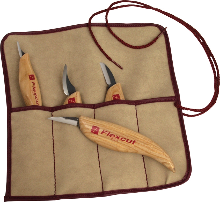 Kerbschnitzmesser-Set mit Rolltasche - 5-teilig