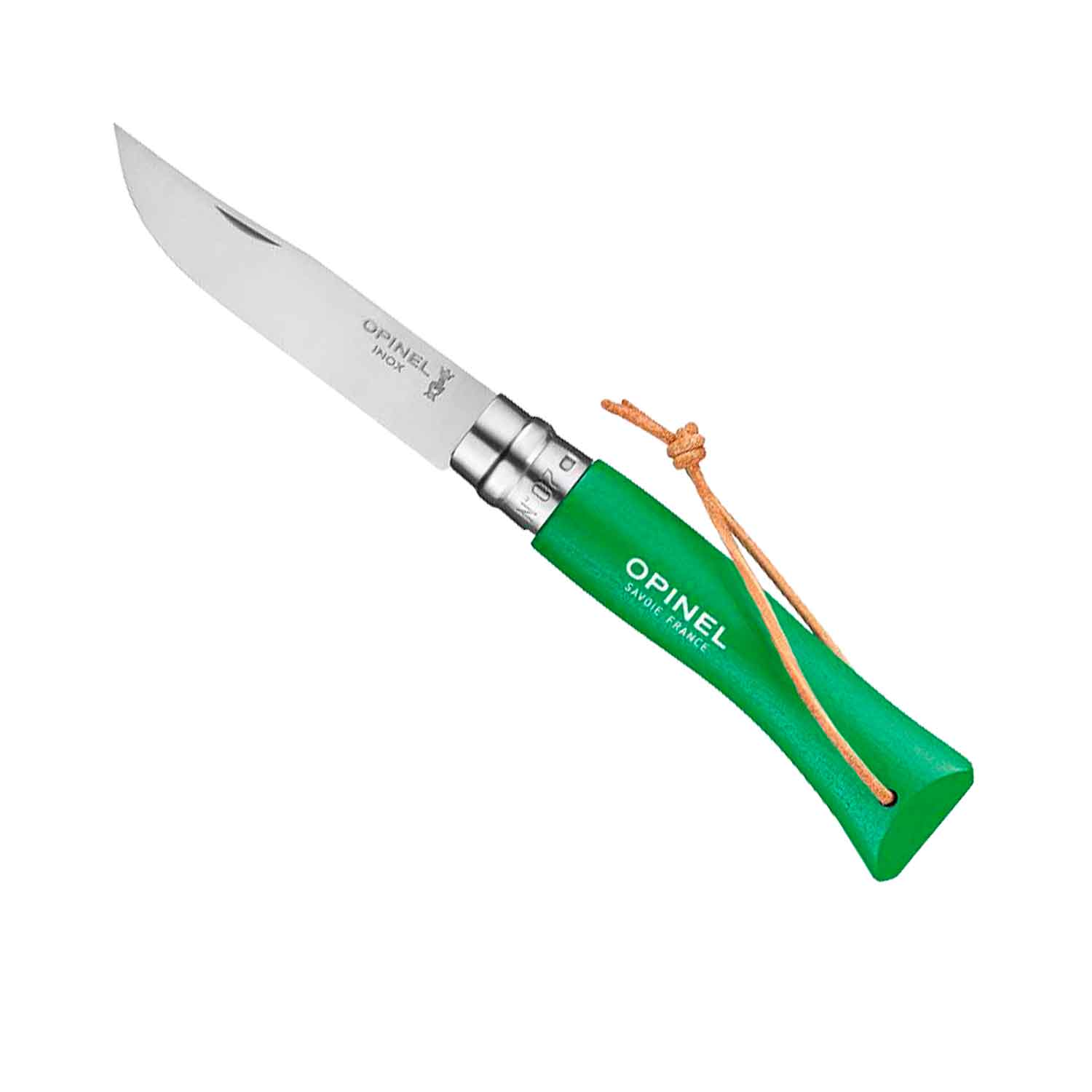 OPINEL N°7 "COLORAMA SPORT" - Chromstahl - grüner Buchenholzgriff mit Lederband