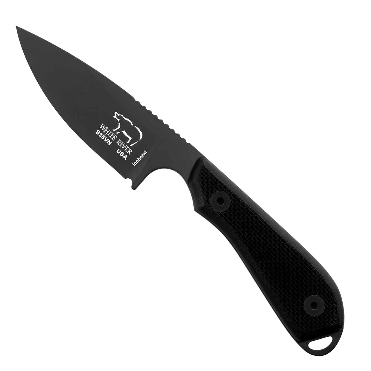 White River M1 Backpacker PRO - Schwarze G10 Griffschalen - schwarze Klinge