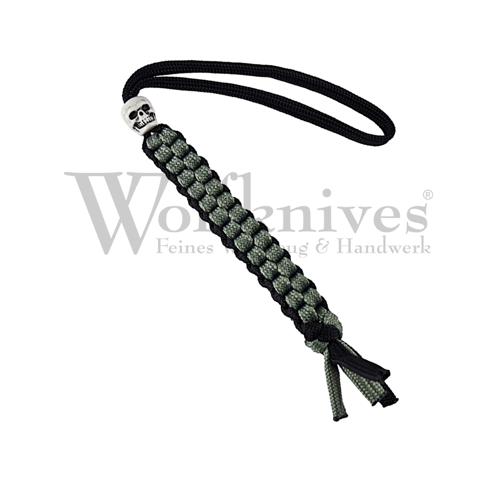 Wolfknives® Lanyard N°1 mit Totenkopfperle - silbergrün/schwarz
