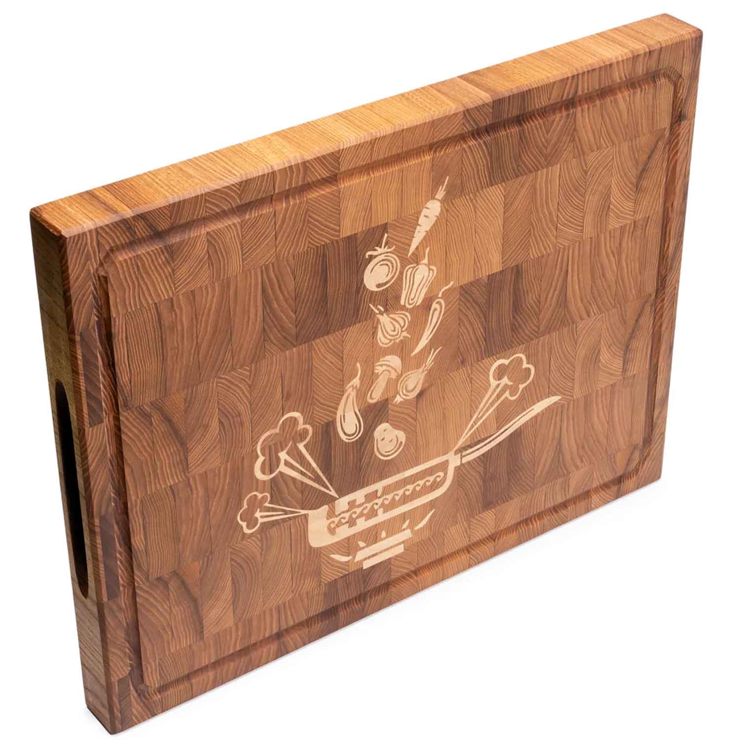 Schneidbrett Ulme mit Inlay aus Hainbuche Stirnholz - zweiseitig