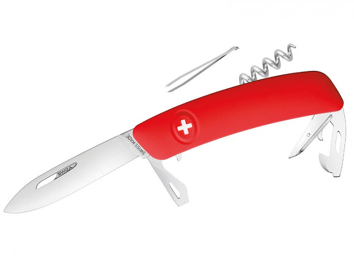 SWIZA D03 - Schweizer Taschenmesser mit rotem Anti-Rutsch-Griff und 11 Funktionen