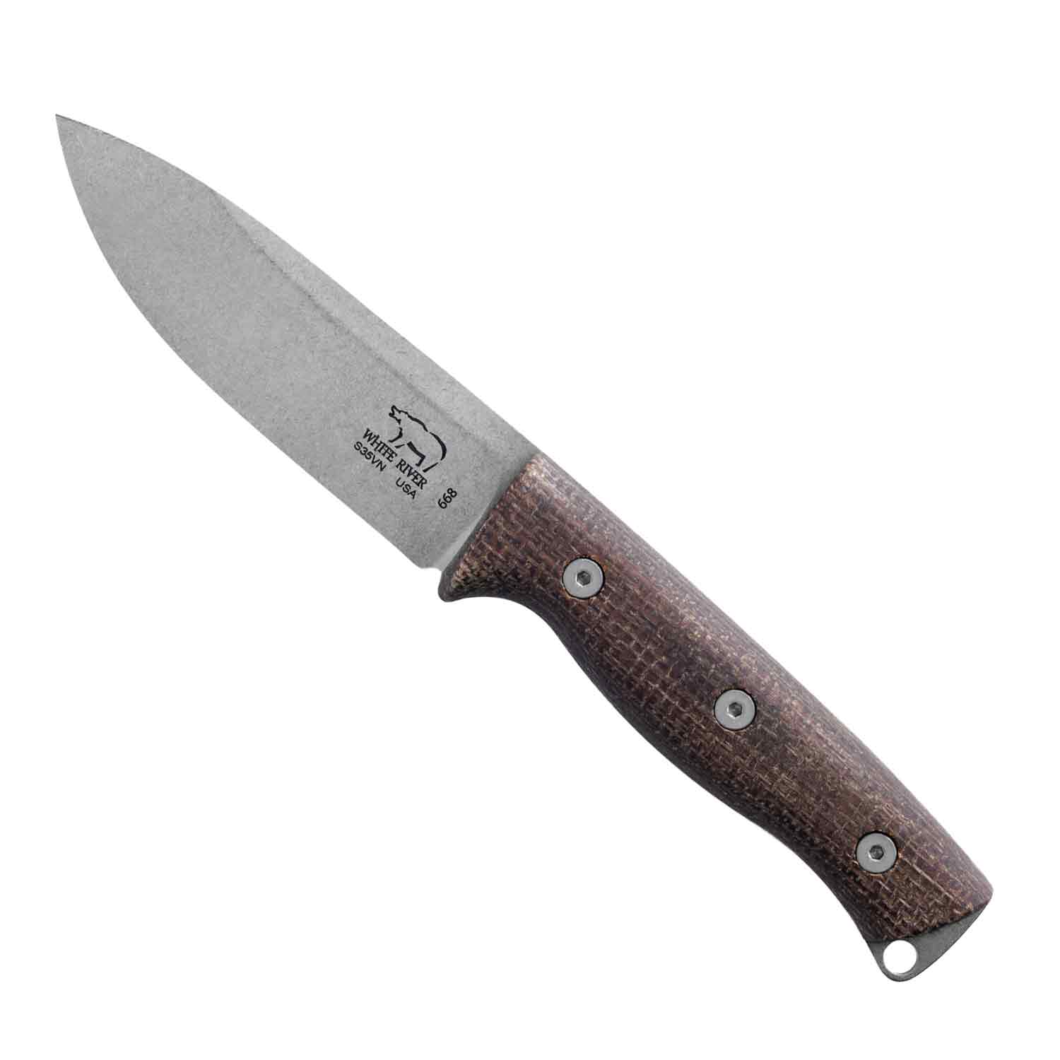 White River Ursus 45 - Natural Burlap Micarta Griff