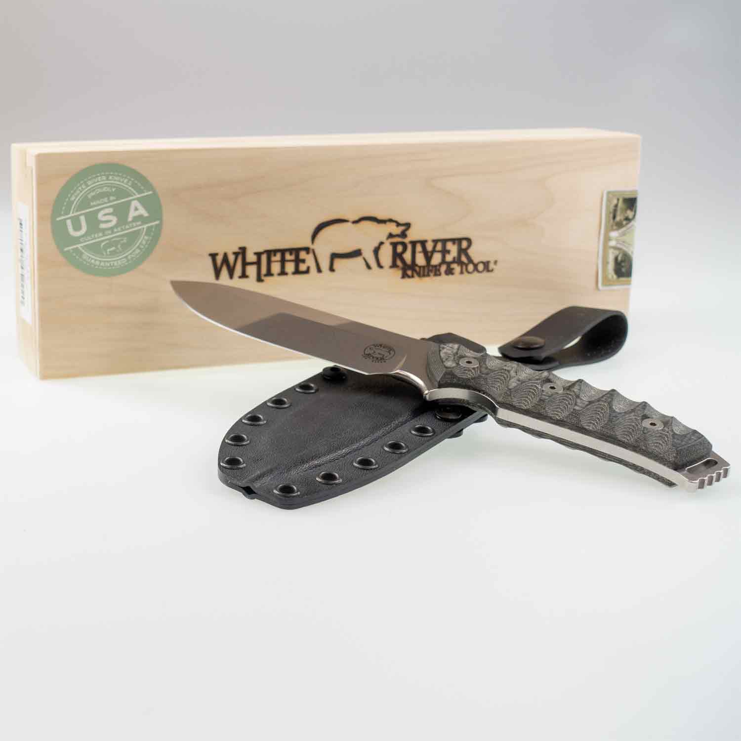 White River GTI 4.5 - Black/Olive Micarta - Stonewash Klinge