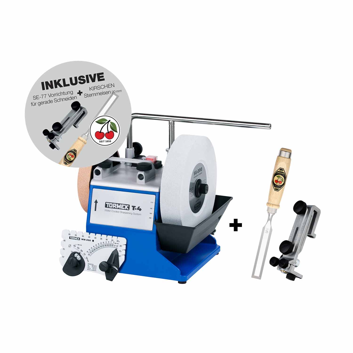 Tormek® T-4 Original "Aktionsangebot" inkl. Vorrichtung SE-77 & Kirschen Stechbeitel